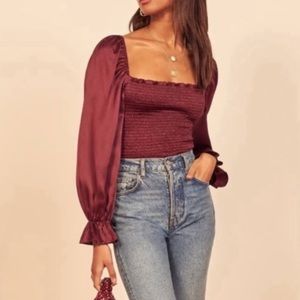 Reformation Chamomile Silk Top (XS)